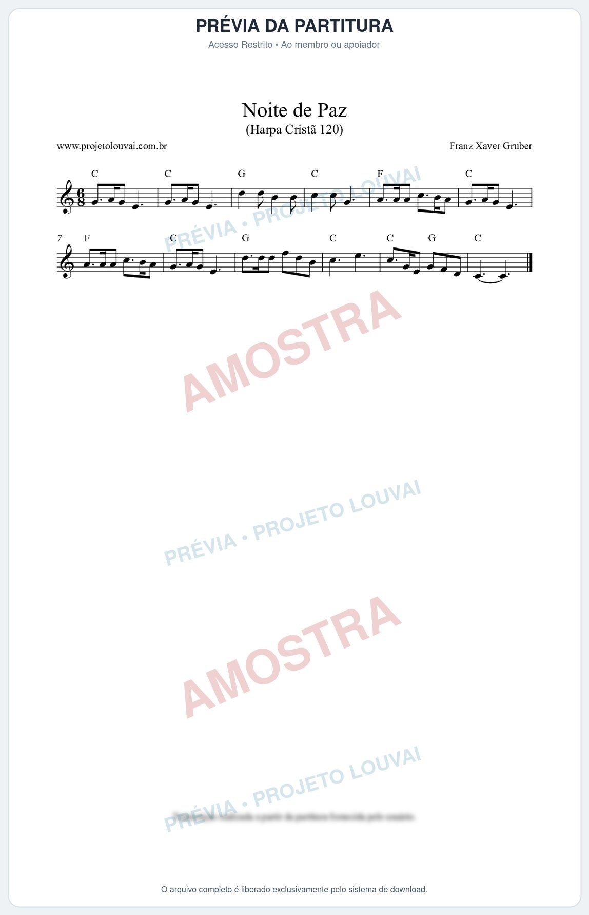Prévia protegida da primeira página da partitura Partitura da música Noite de Paz (Harpa Cristã nº120) - Harpa Cristã - Tom C