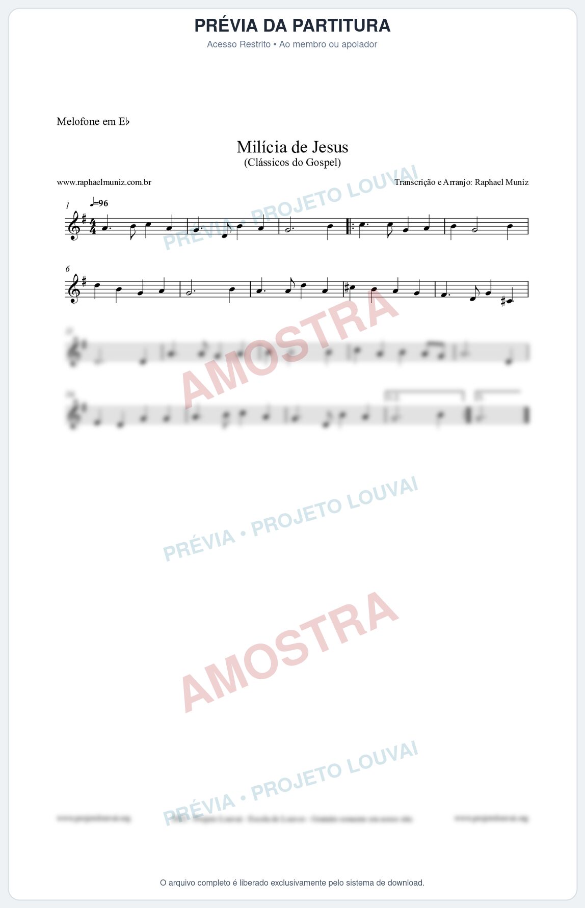 Prévia protegida da primeira página da partitura Partitura para Melofone em Eb - Milícia de Jesus - Harpa Cristã nº34 - Clássicos do Gospel
