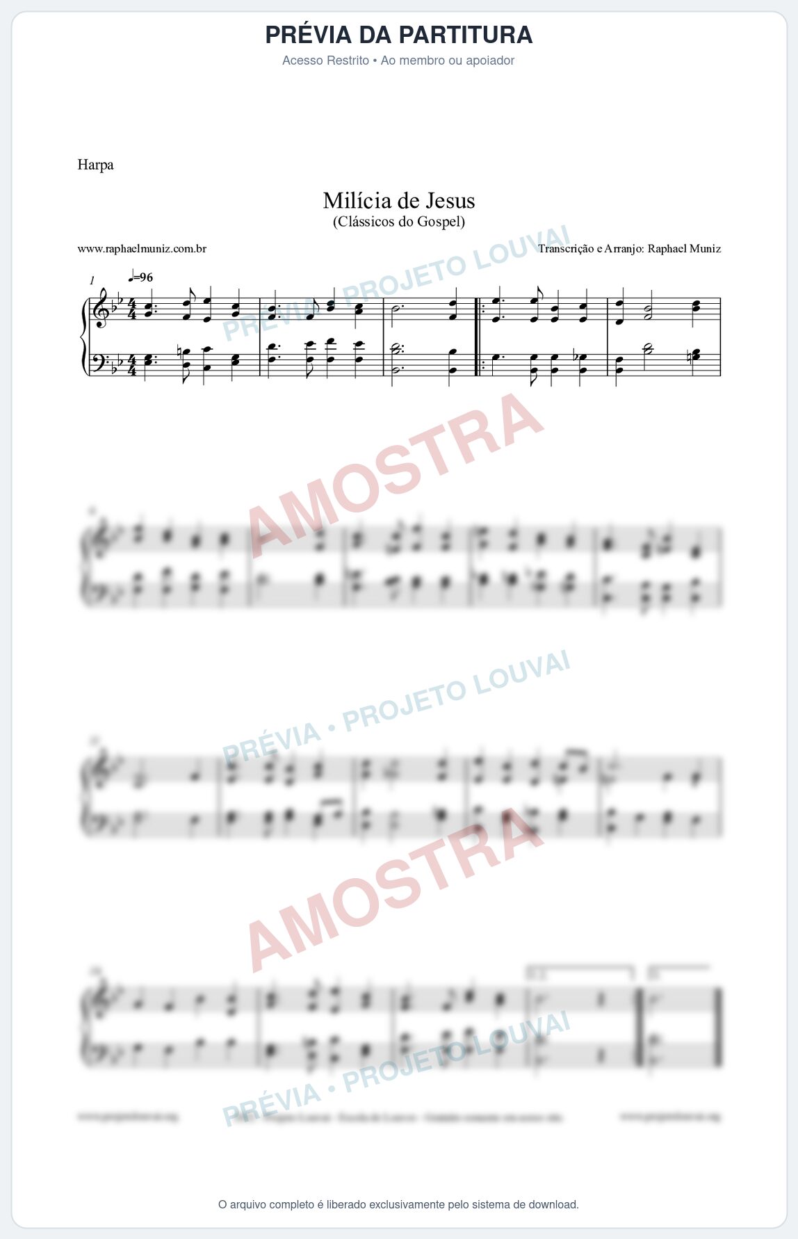 Prévia protegida da primeira página da partitura Partitura para Harpa - Milícia de Jesus - Harpa Cristã nº34 - Clássicos do Gospel