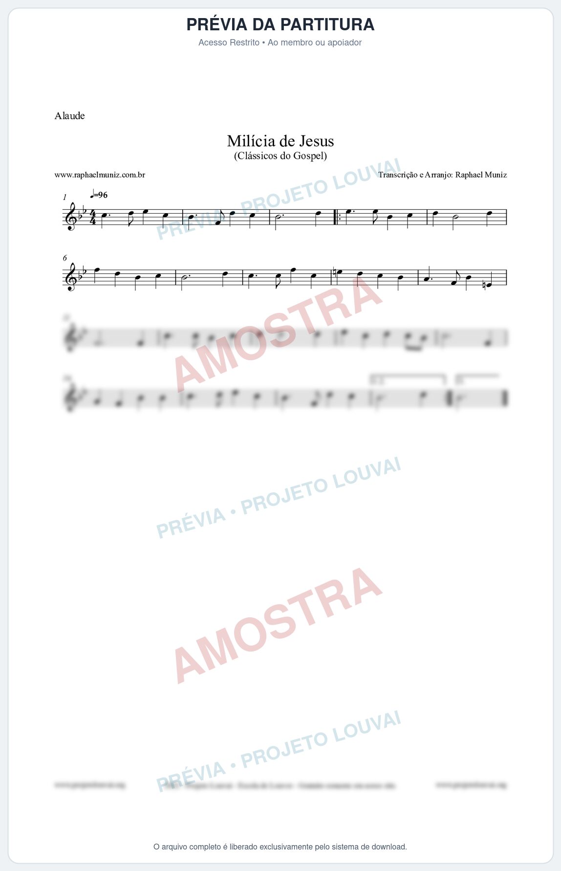 Prévia protegida da primeira página da partitura Partitura para Alaúde - Milícia de Jesus - Harpa Cristã nº34 - Clássicos do Gospel