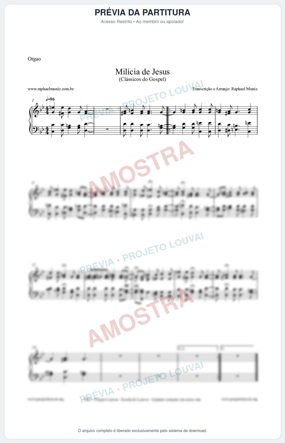 Prévia protegida da primeira página da partitura Partitura para Órgão - Milícia de Jesus - Harpa Cristã nº34 - Clássicos do Gospel