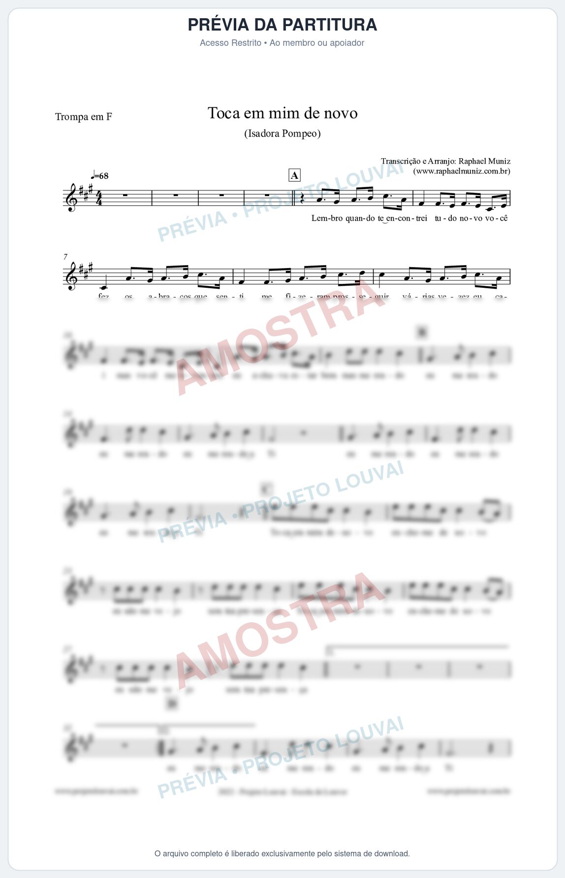 Prévia protegida da primeira página da partitura Partitura para Trompa em F - Toca em mim de novo - Isadora Pompeo
