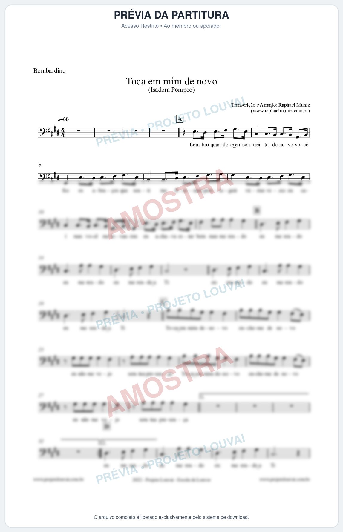 Prévia protegida da primeira página da partitura Partitura para Bombardino - Toca em mim de novo - Isadora Pompeo