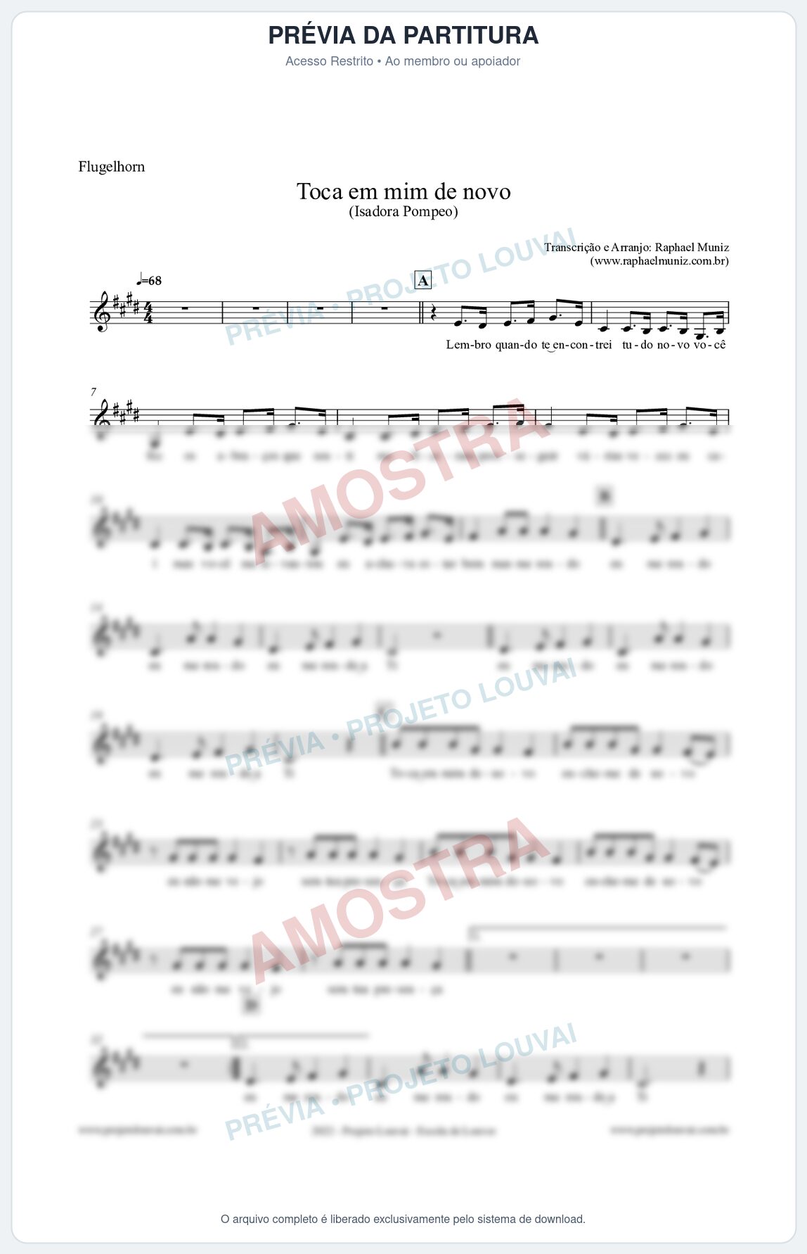Prévia protegida da primeira página da partitura Partitura para Flugelhorn - Toca em mim de novo - Isadora Pompeo