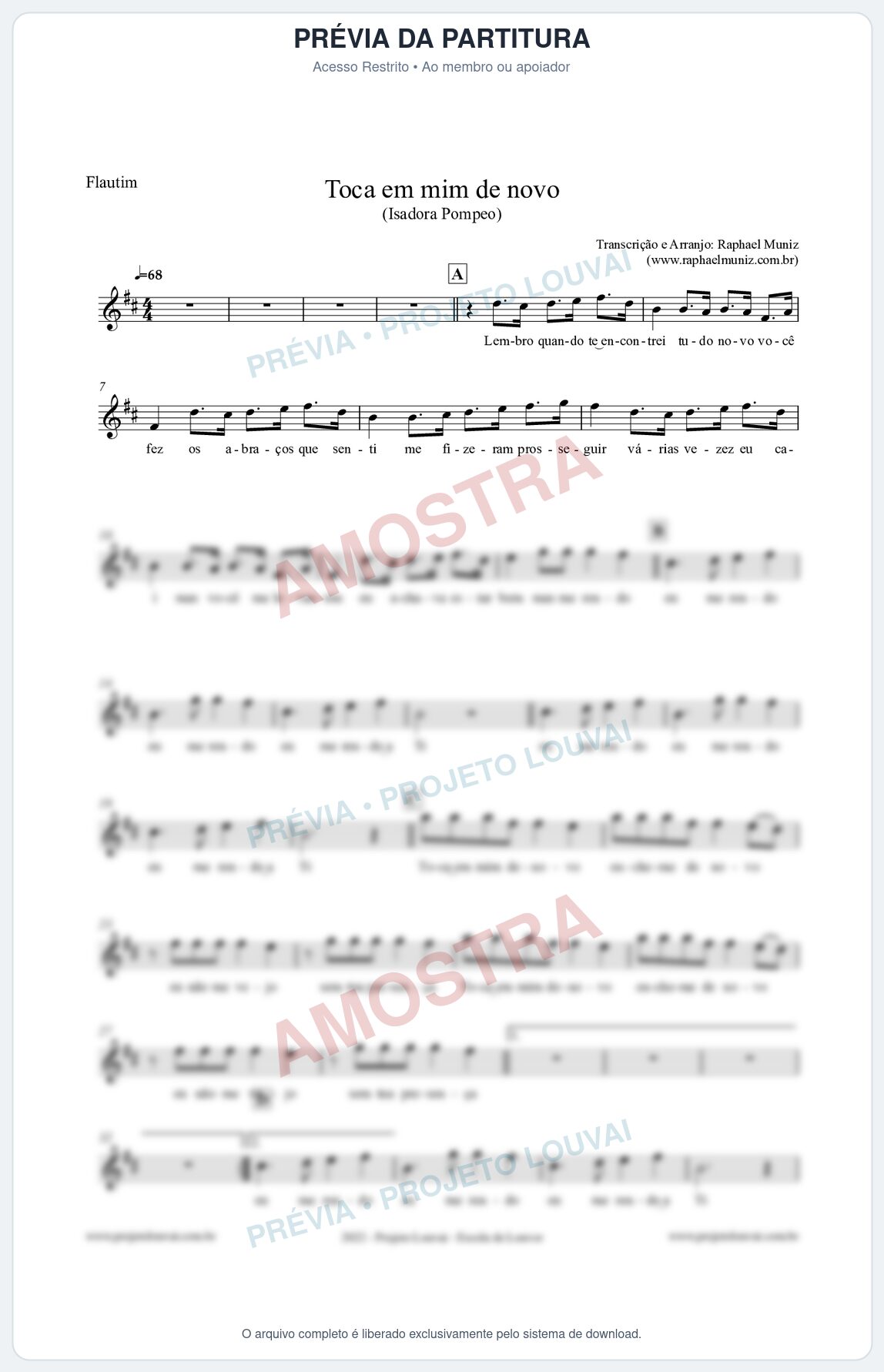 Prévia protegida da primeira página da partitura Partitura para Flautim - Toca em mim de novo - Isadora Pompeo