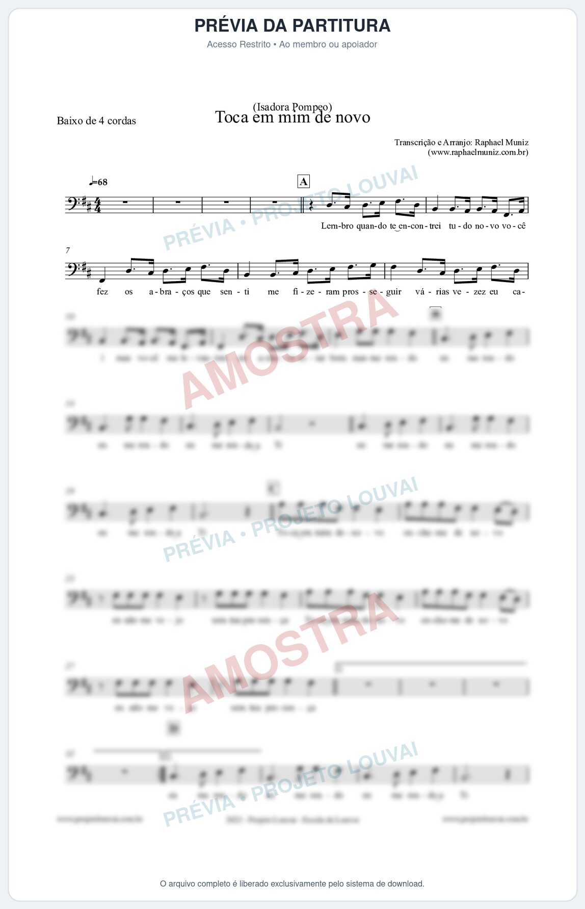 Prévia protegida da primeira página da partitura Partitura para Baixo de 4 cordas - Toca em mim de novo - Isadora Pompeo