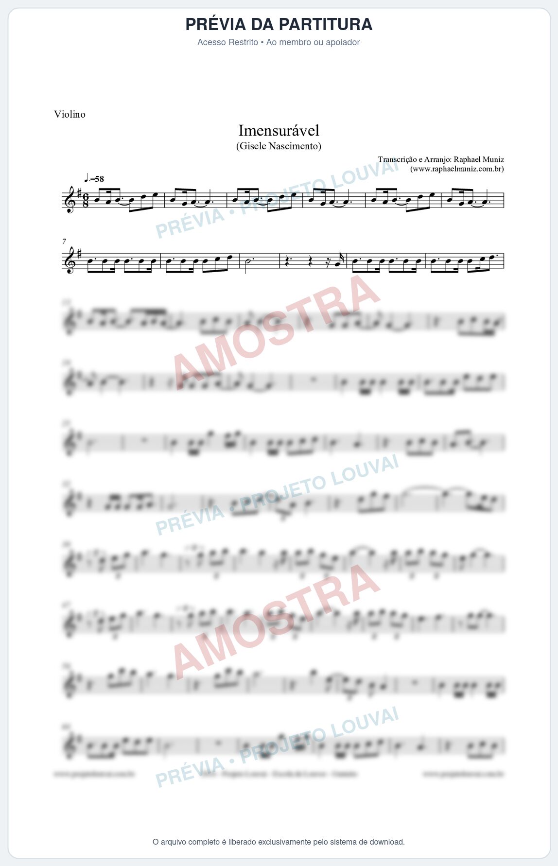 Prévia protegida da primeira página da partitura Partitura para Violino - Imensurável - Gisele Nascimento