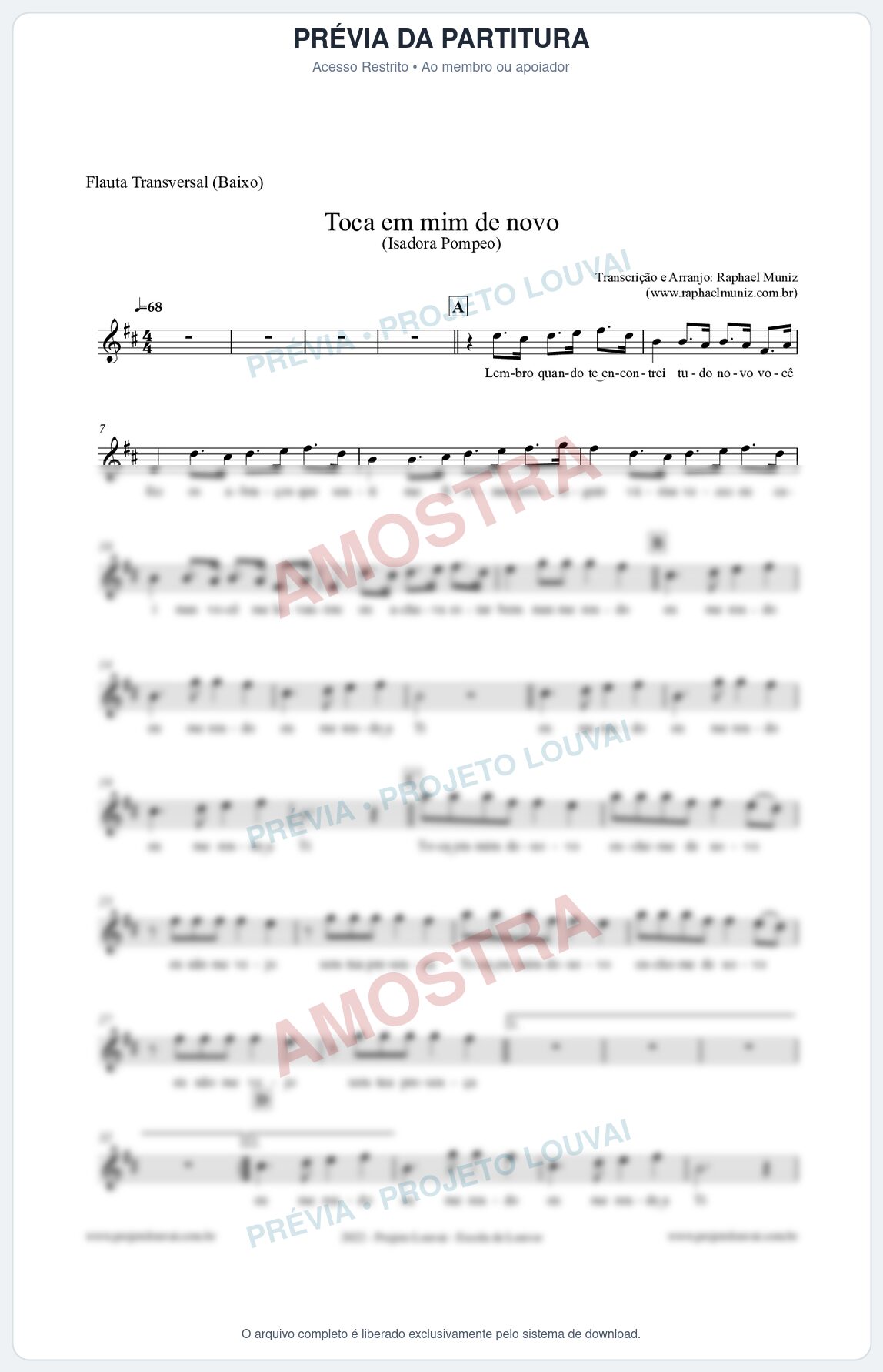 Prévia protegida da primeira página da partitura Partitura para Flauta Transversal (Baixo) - Toca em mim de novo - Isadora Pompeo