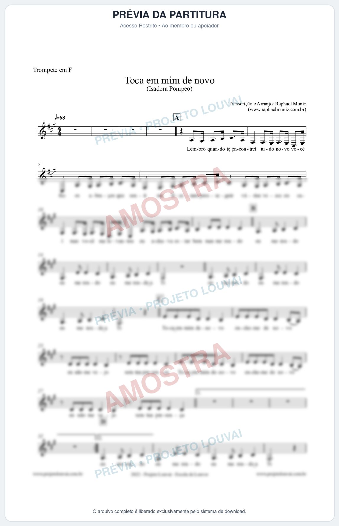Prévia protegida da primeira página da partitura Partitura para Trompete em F - Toca em mim de novo - Isadora Pompeo