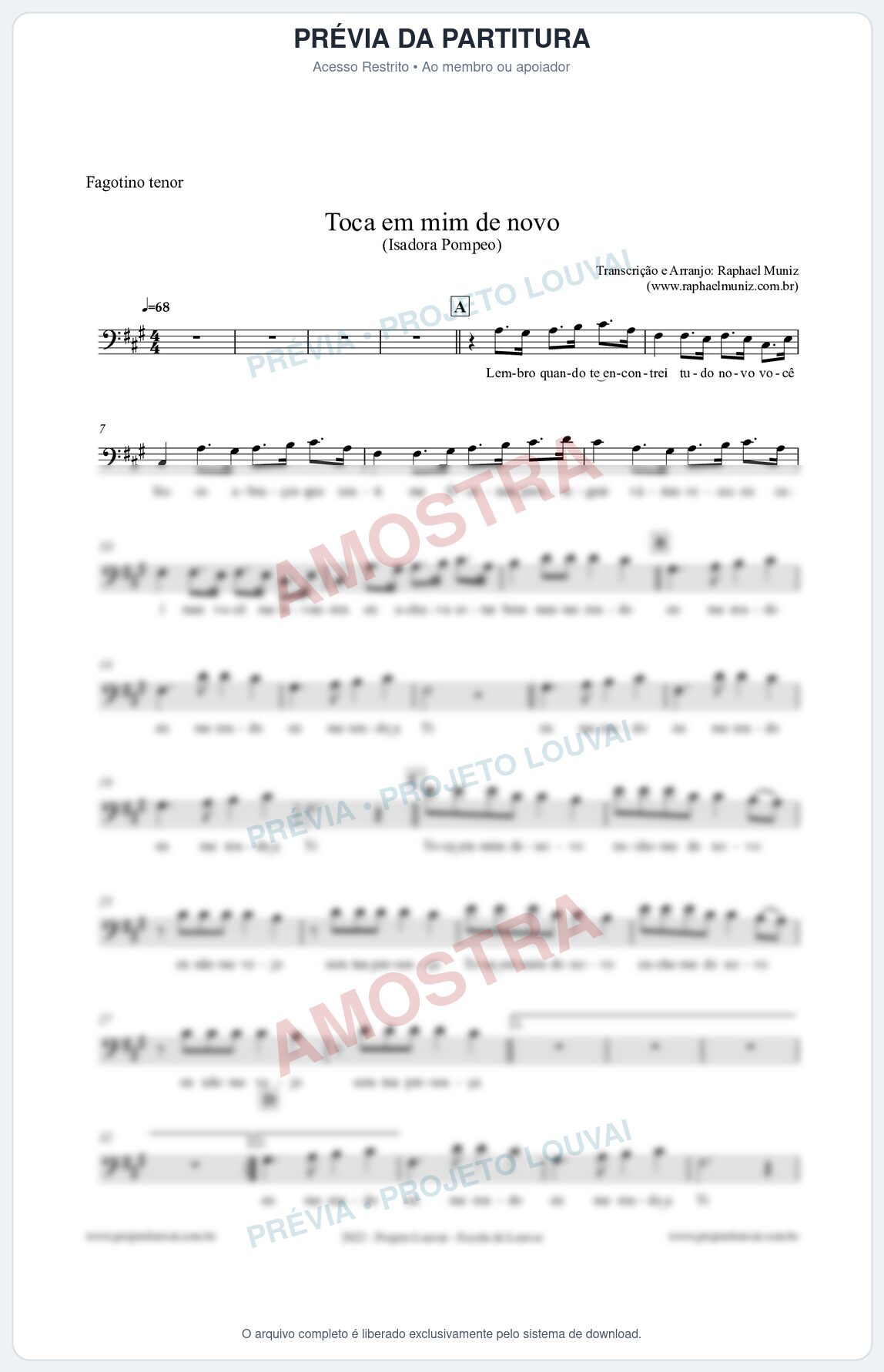 Prévia protegida da primeira página da partitura Partitura para Fagotino tenor - Toca em mim de novo - Isadora Pompeo