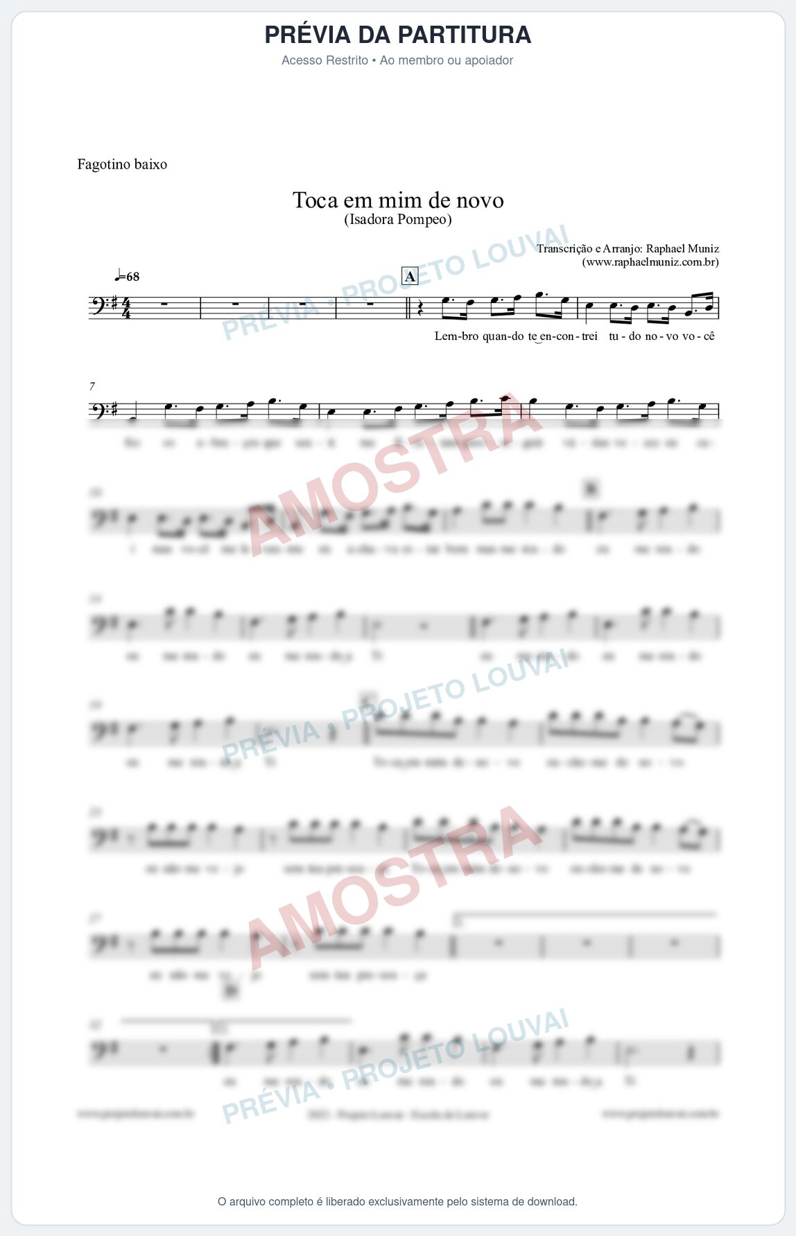 Prévia protegida da primeira página da partitura Partitura para Fagotino baixo - Toca em mim de novo - Isadora Pompeo