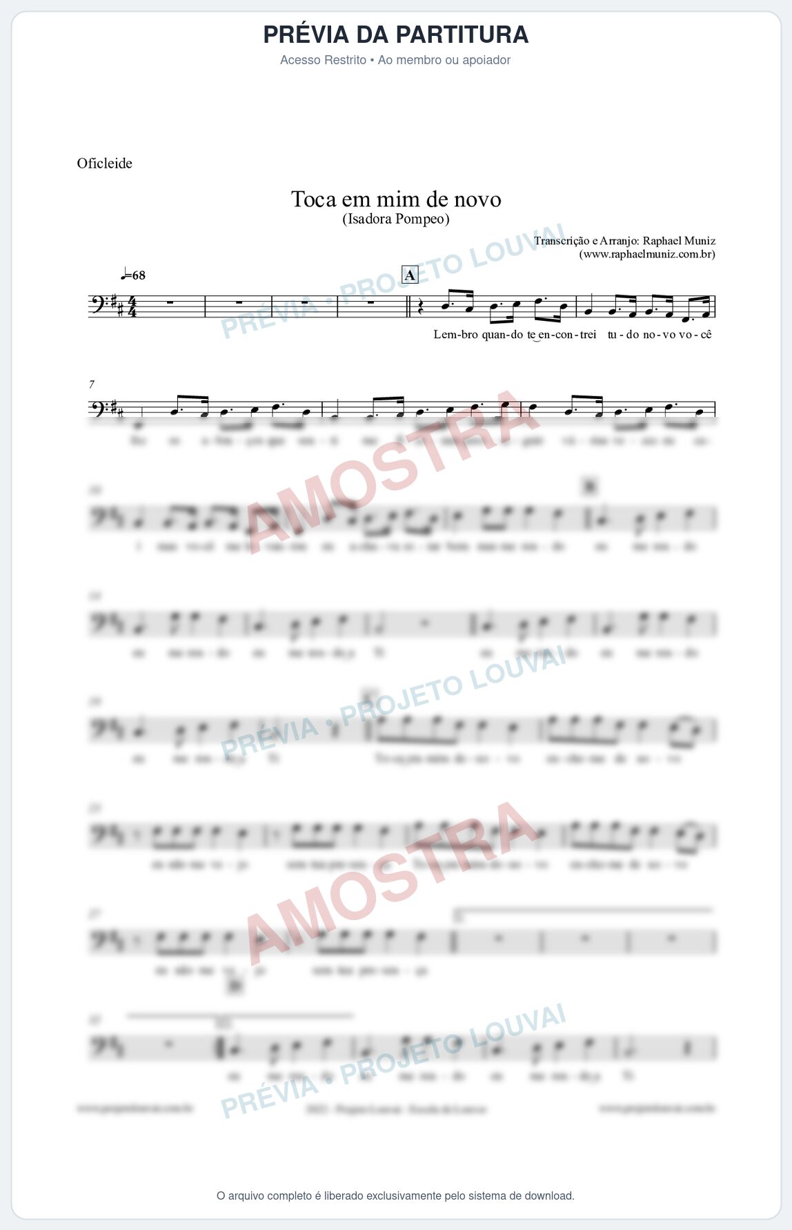 Prévia protegida da primeira página da partitura Partitura para Oficleide - Toca em mim de novo - Isadora Pompeo