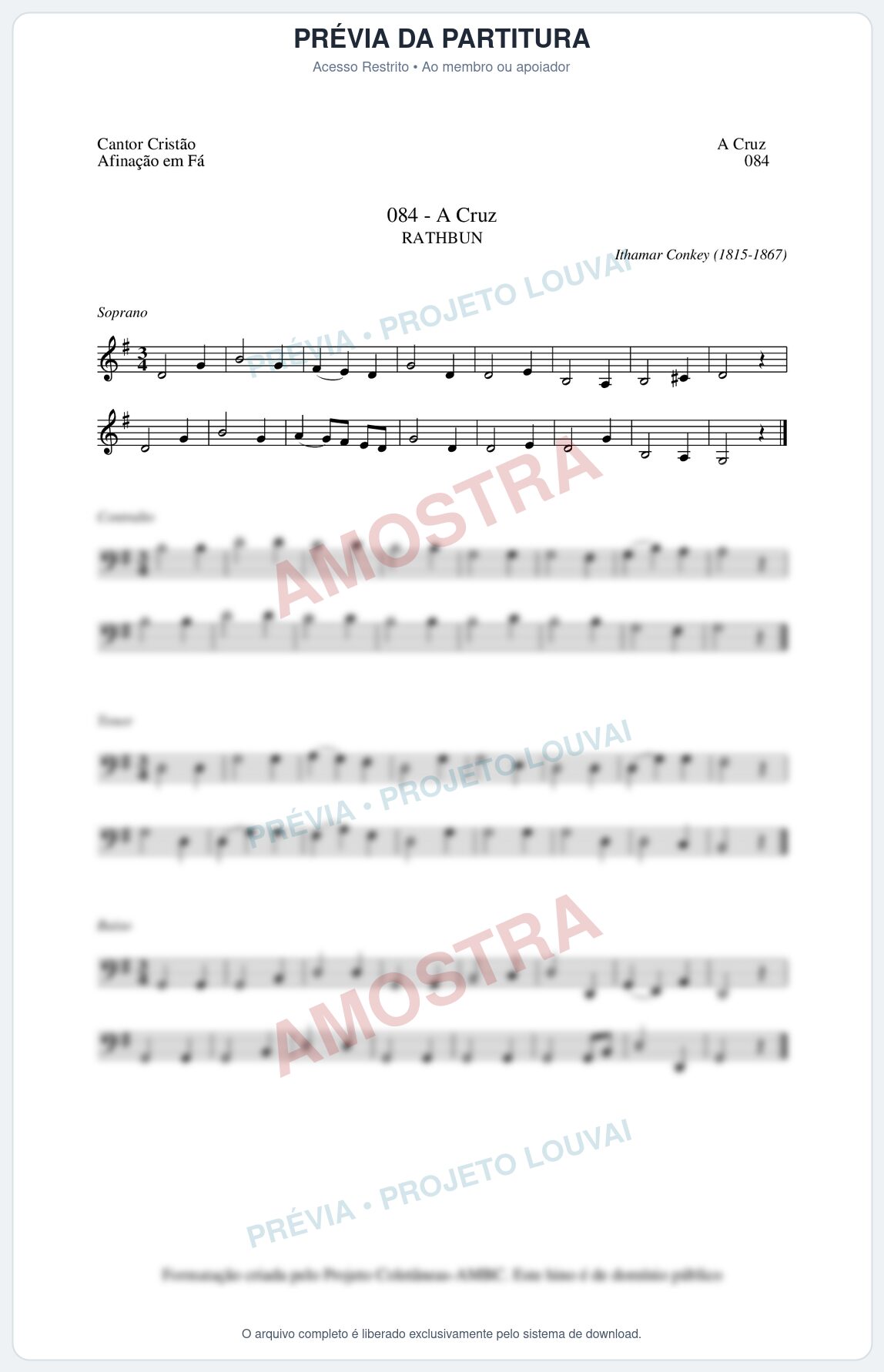 Prévia protegida da primeira página da partitura Partitura da música A Cruz (Cantor Cristão nº84) - Cantor Cristão - Tom G