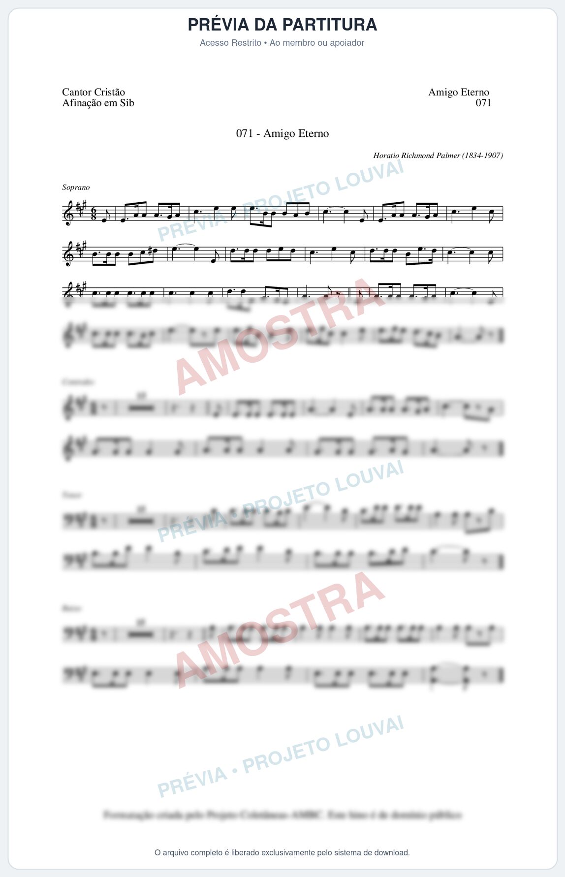 Prévia protegida da primeira página da partitura Partitura da música Amigo Eterno (Cantor Cristão nº71) - Cantor Cristão - Tom A