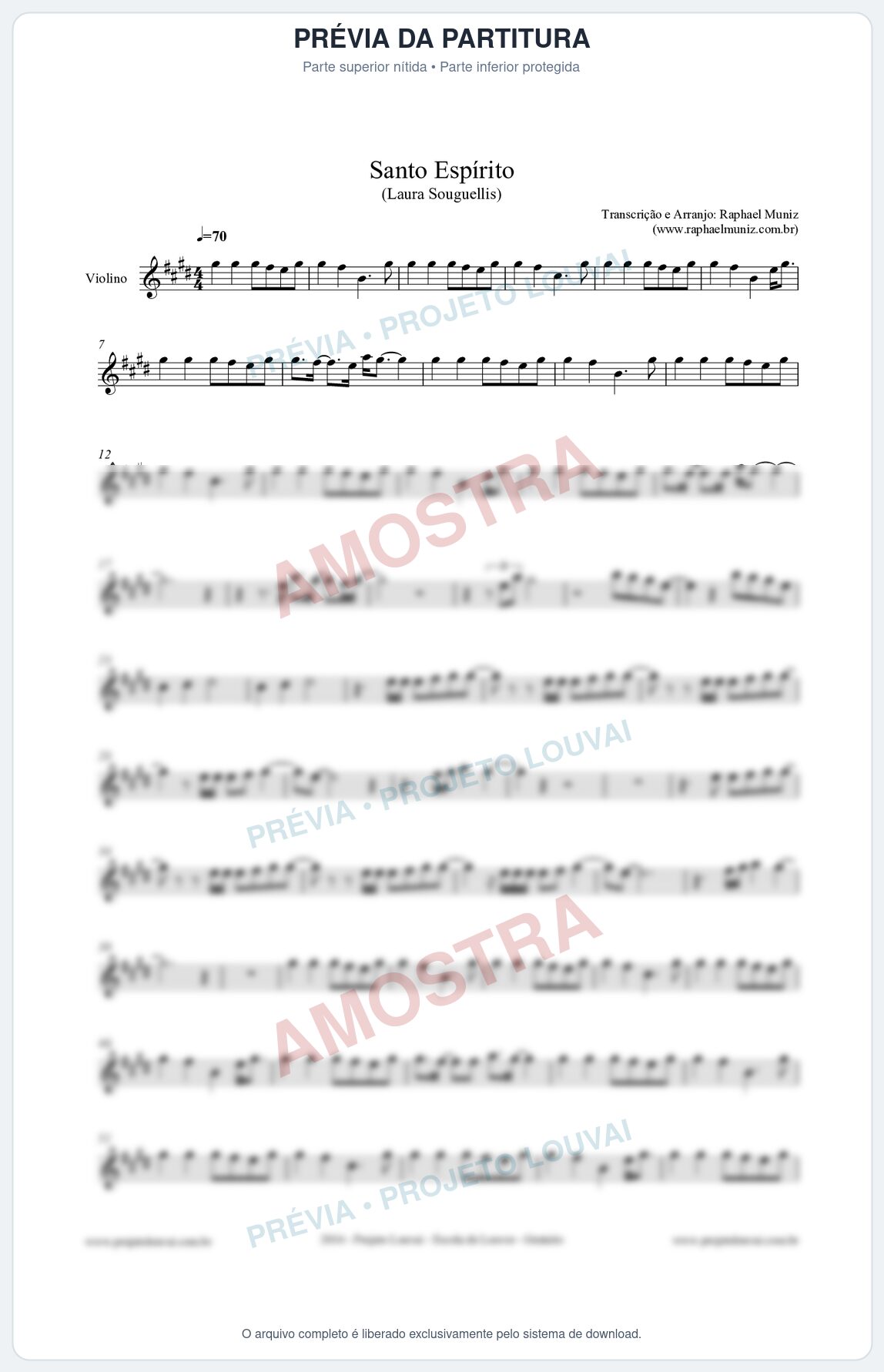 Prévia protegida da primeira página da partitura Partitura para Violino - Santo Espírito (Holy Spirit) Laura Souguellis