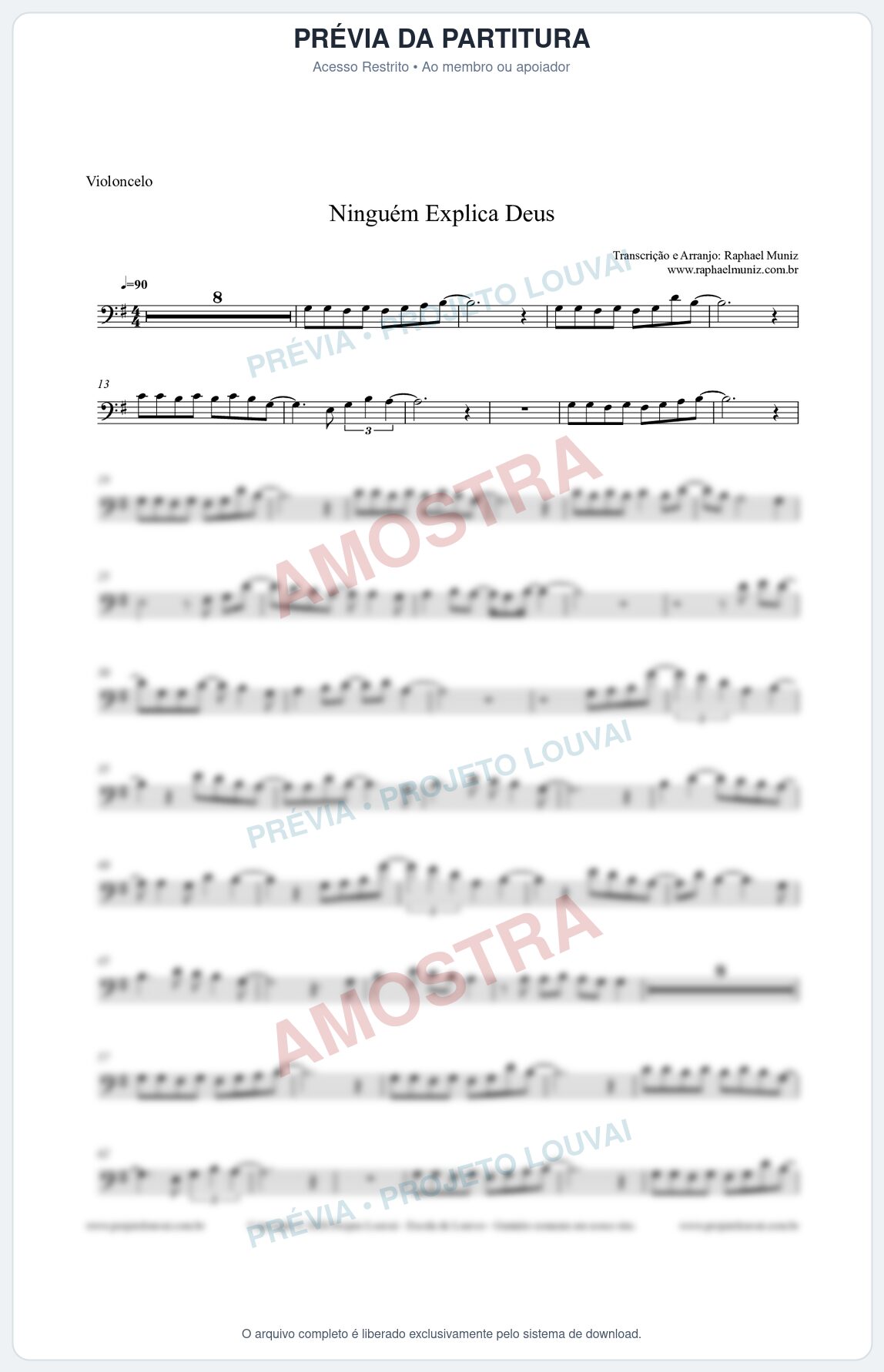Prévia protegida da primeira página da partitura Partitura para Violoncelo (Melodia) - Ninguém Explica Deus - Preto no Branco