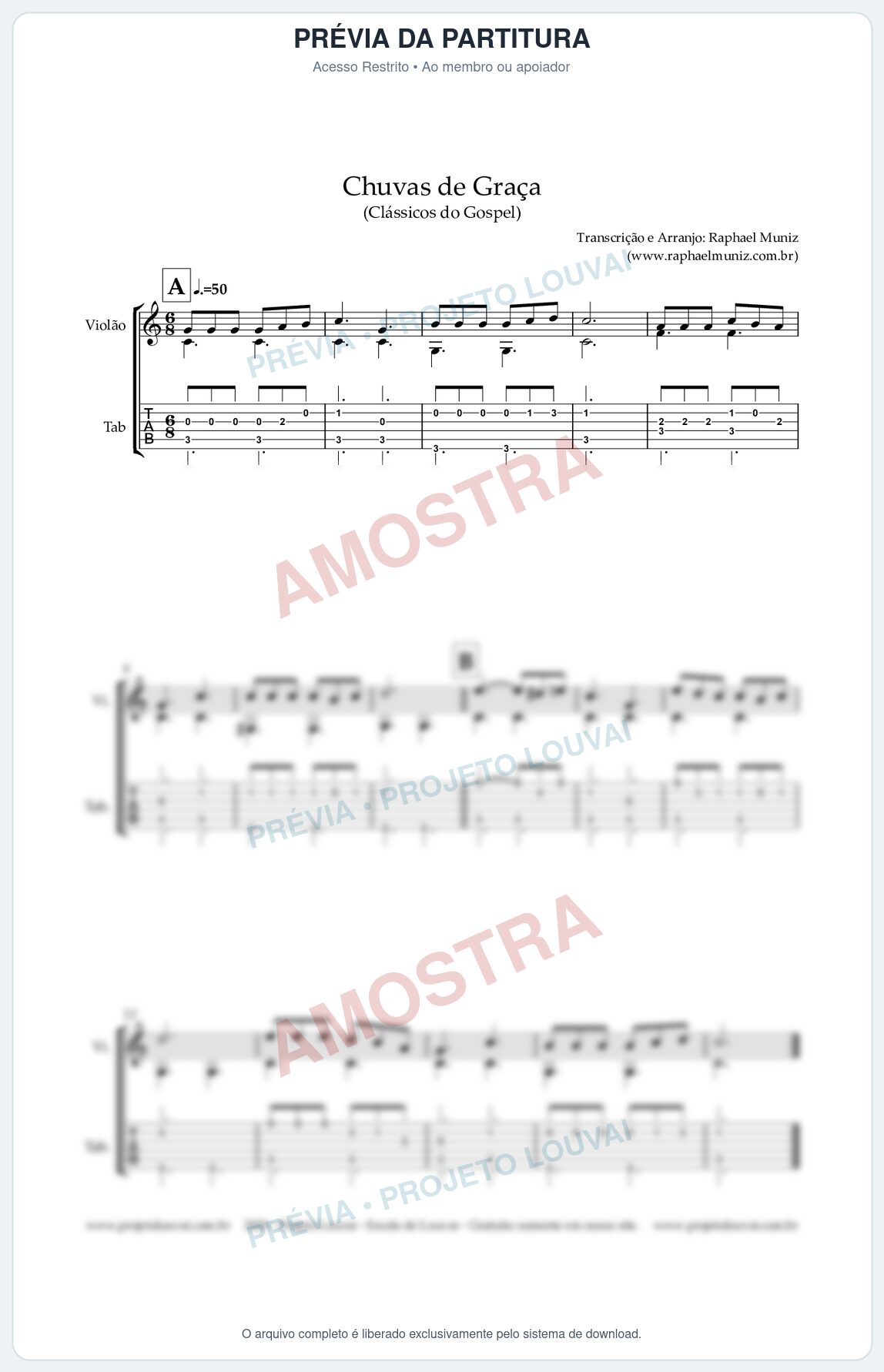 Prévia protegida da primeira página da partitura Partitura + Tablatura para Violão - Chuvas de Graça (Facilitado - Fingerstyle) - Harpa Cristã nº1