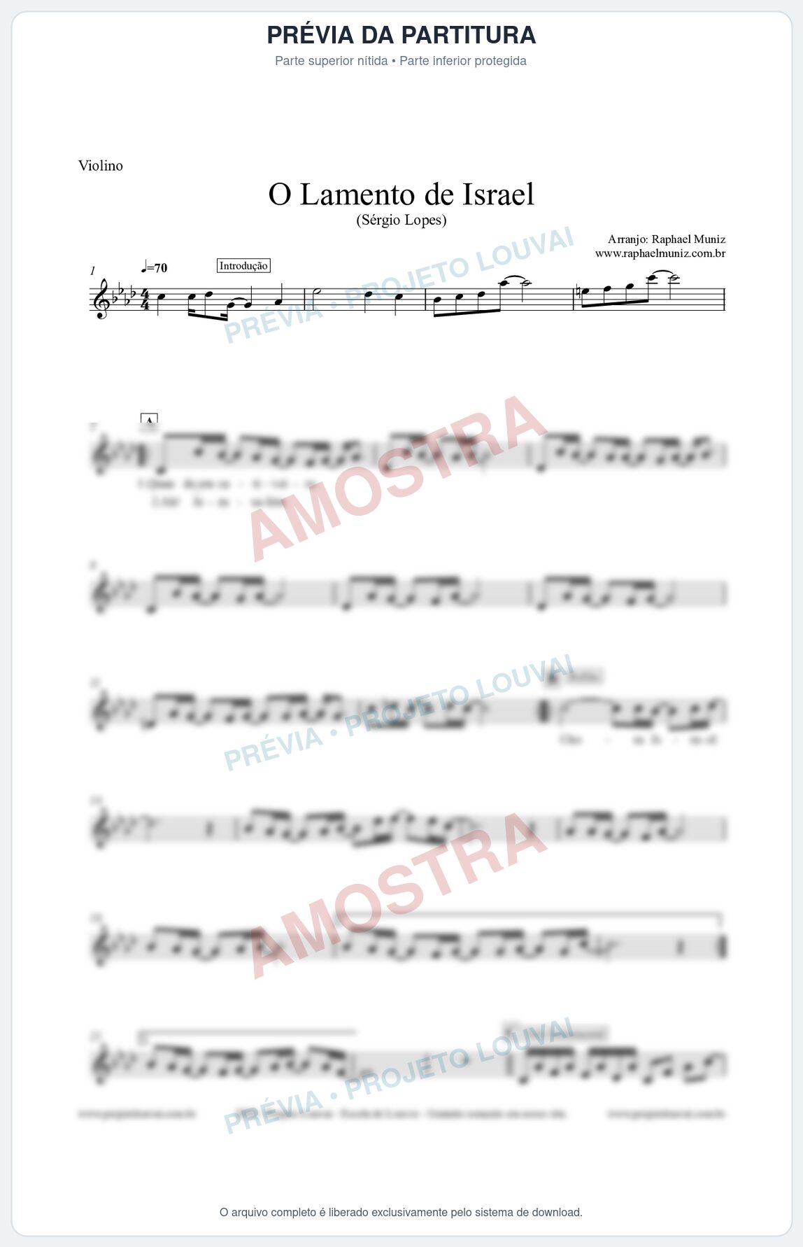 Prévia protegida da primeira página da partitura Partitura para Violino - O Lamento de Israel - Sérgio Lopes