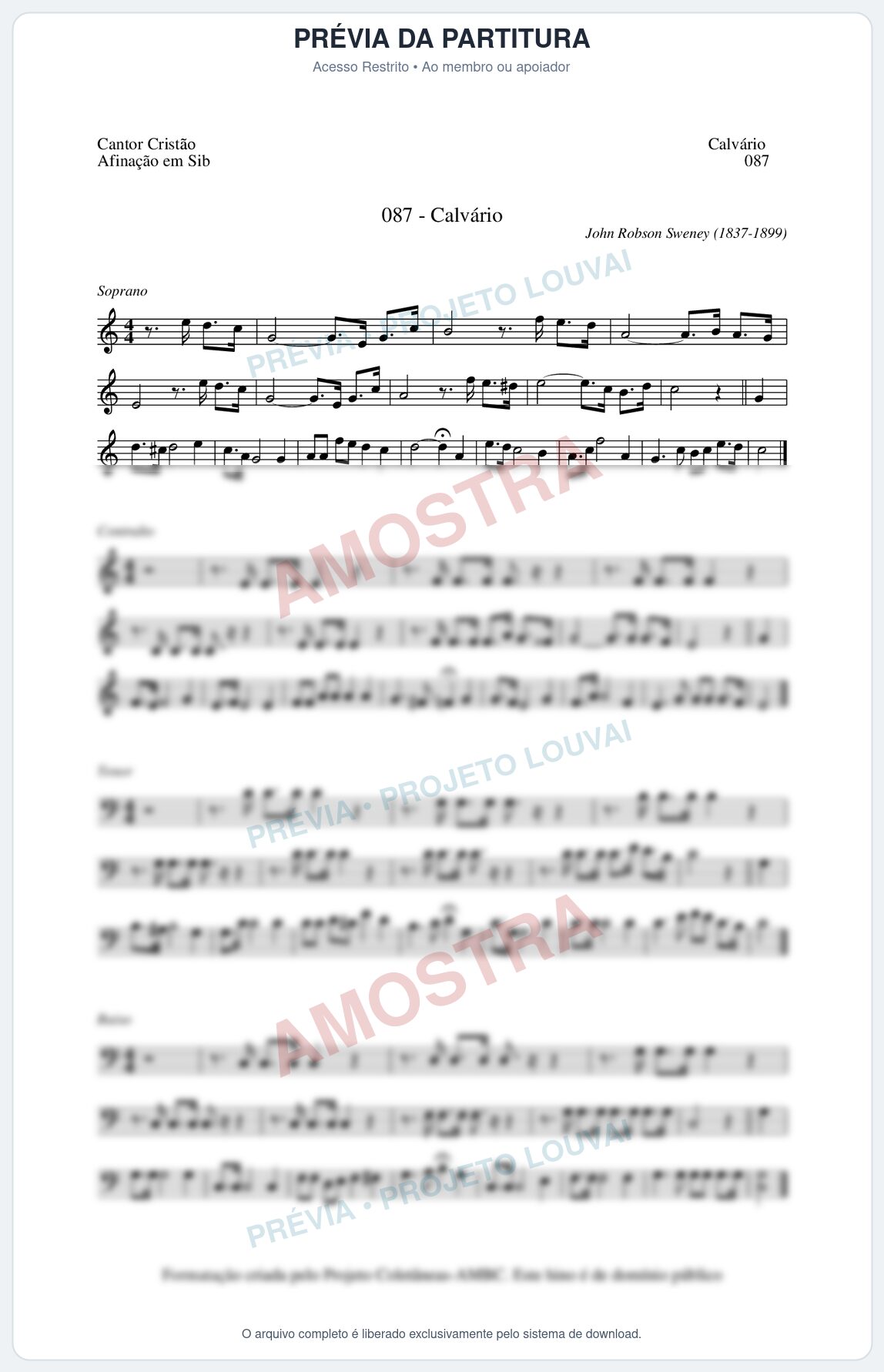 Prévia protegida da primeira página da partitura Partitura da música Calvário (Cantor Cristão nº87) - Cantor Cristão - Tom C