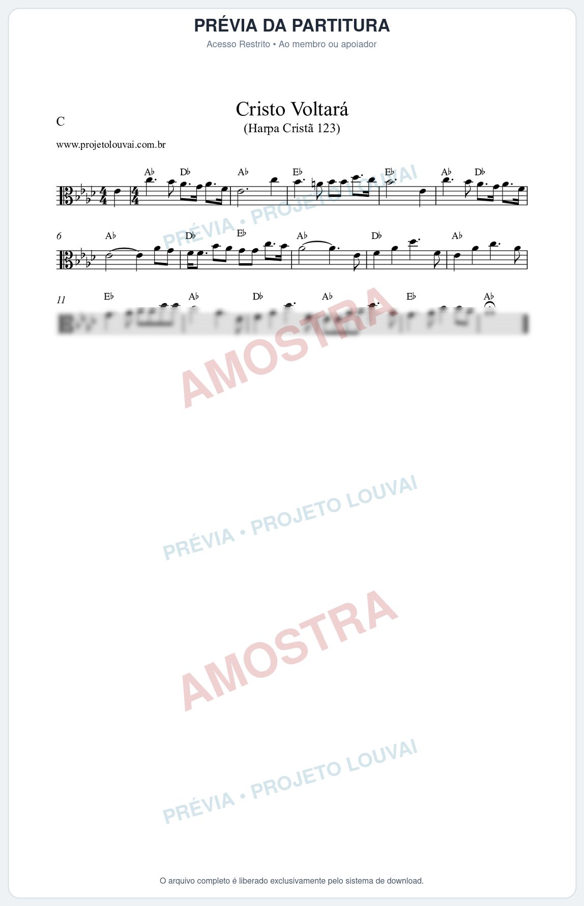 Prévia protegida da primeira página da partitura Partitura da música Cristo Voltará (Harpa Cristã nº123) - Harpa Cristã - Tom Ab