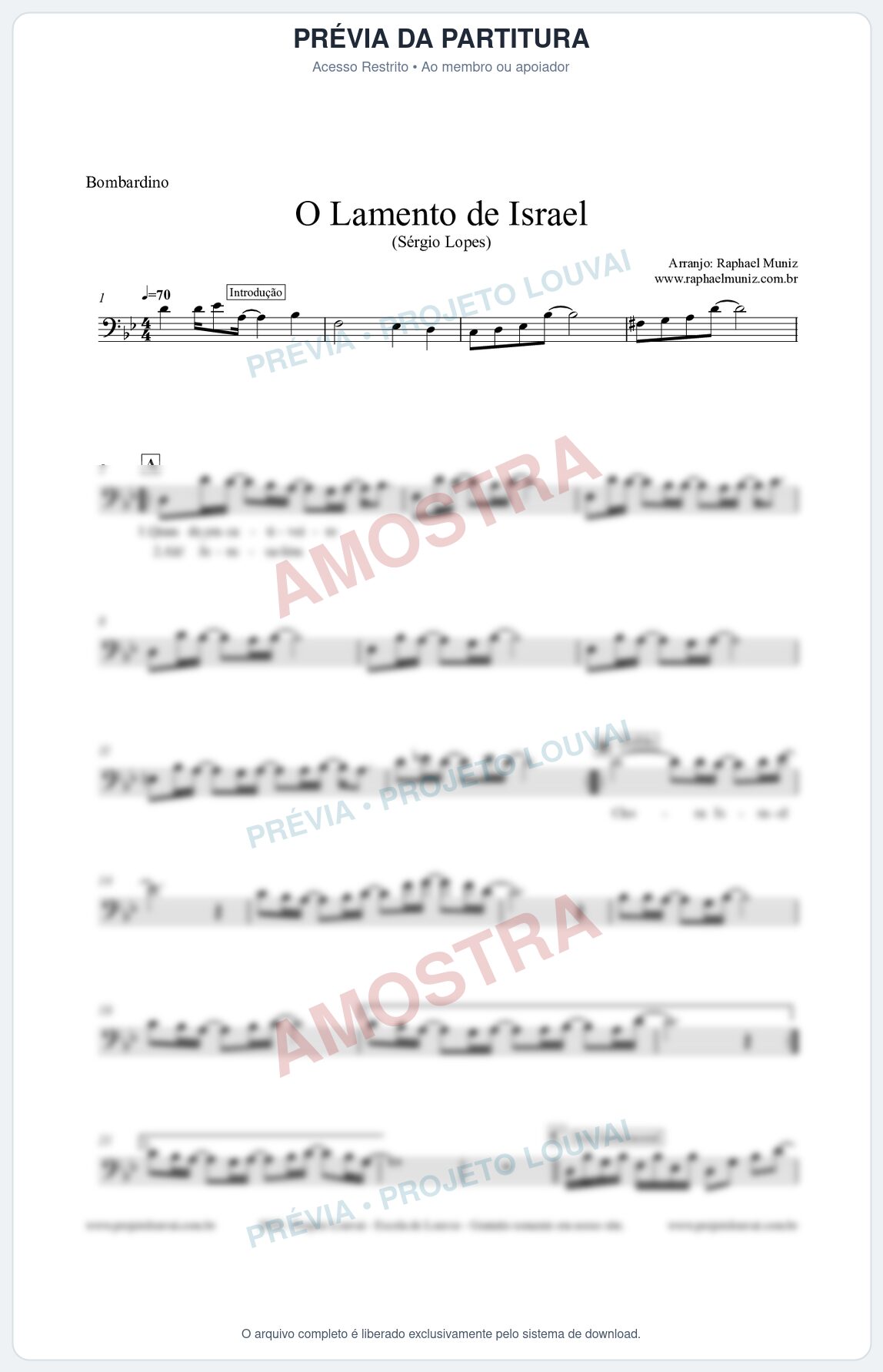 Prévia protegida da primeira página da partitura Partitura para Bombardino - O Lamento de Israel - Sérgio Lopes