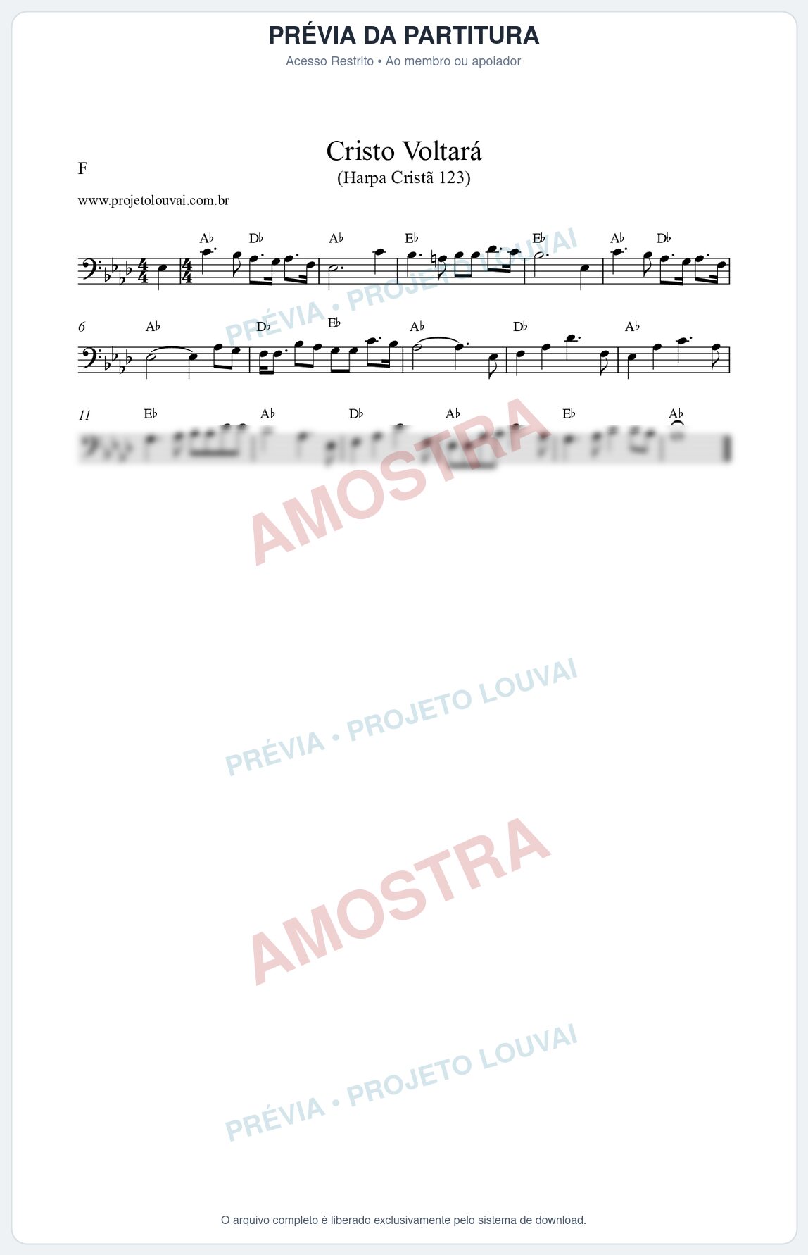 Prévia protegida da primeira página da partitura Partitura da música Cristo Voltará (Harpa Cristã nº123) - Harpa Cristã - Tom Ab