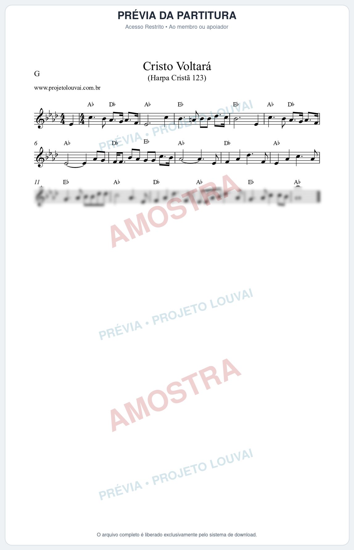 Prévia protegida da primeira página da partitura Partitura da música Cristo Voltará (Harpa Cristã nº123) - Harpa Cristã - Tom Ab