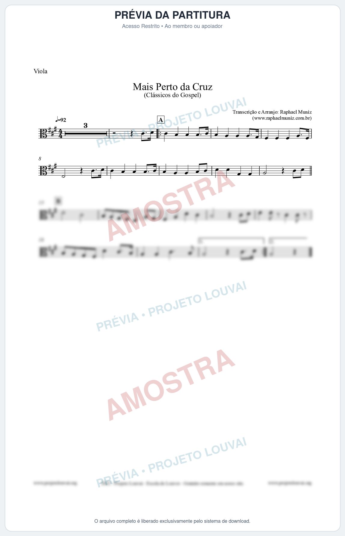 Prévia protegida da primeira página da partitura Partitura para Viola - Mais Perto da Cruz - Harpa Cristã nº55 - Clássicos do Gospel