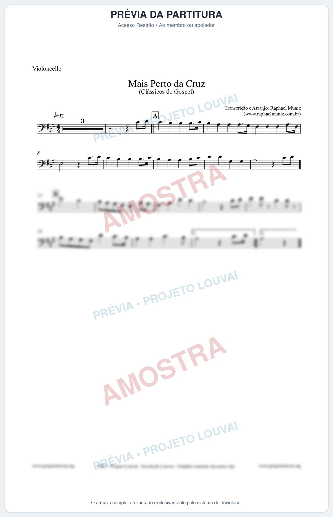 Prévia protegida da primeira página da partitura Partitura para Violoncelo - Mais Perto da Cruz - Harpa Cristã nº55 - Clássicos do Gospel