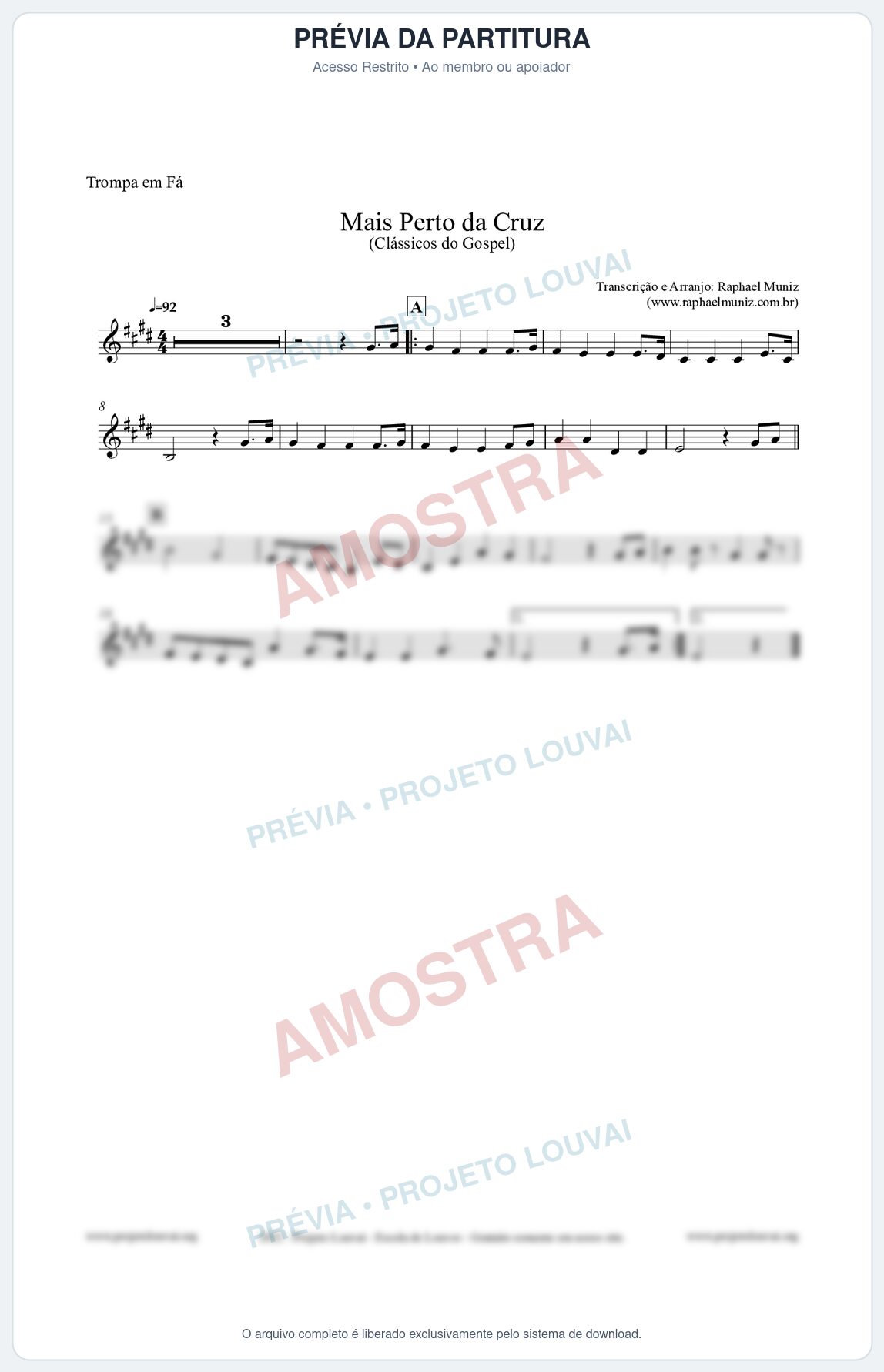 Prévia protegida da primeira página da partitura Partitura para Trompa em F - Mais Perto da Cruz - Harpa Cristã nº55 - Clássicos do Gospel