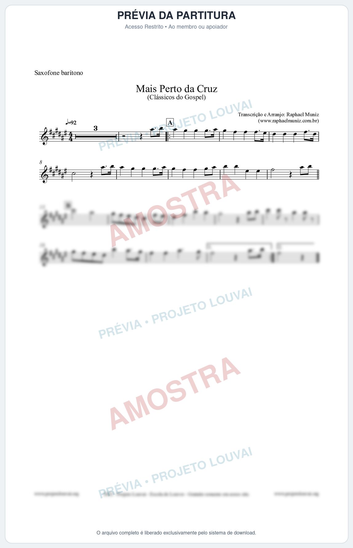 Prévia protegida da primeira página da partitura Partitura para Saxofone Barítono - Mais Perto da Cruz - Harpa Cristã nº55 - Clássicos do Gospel