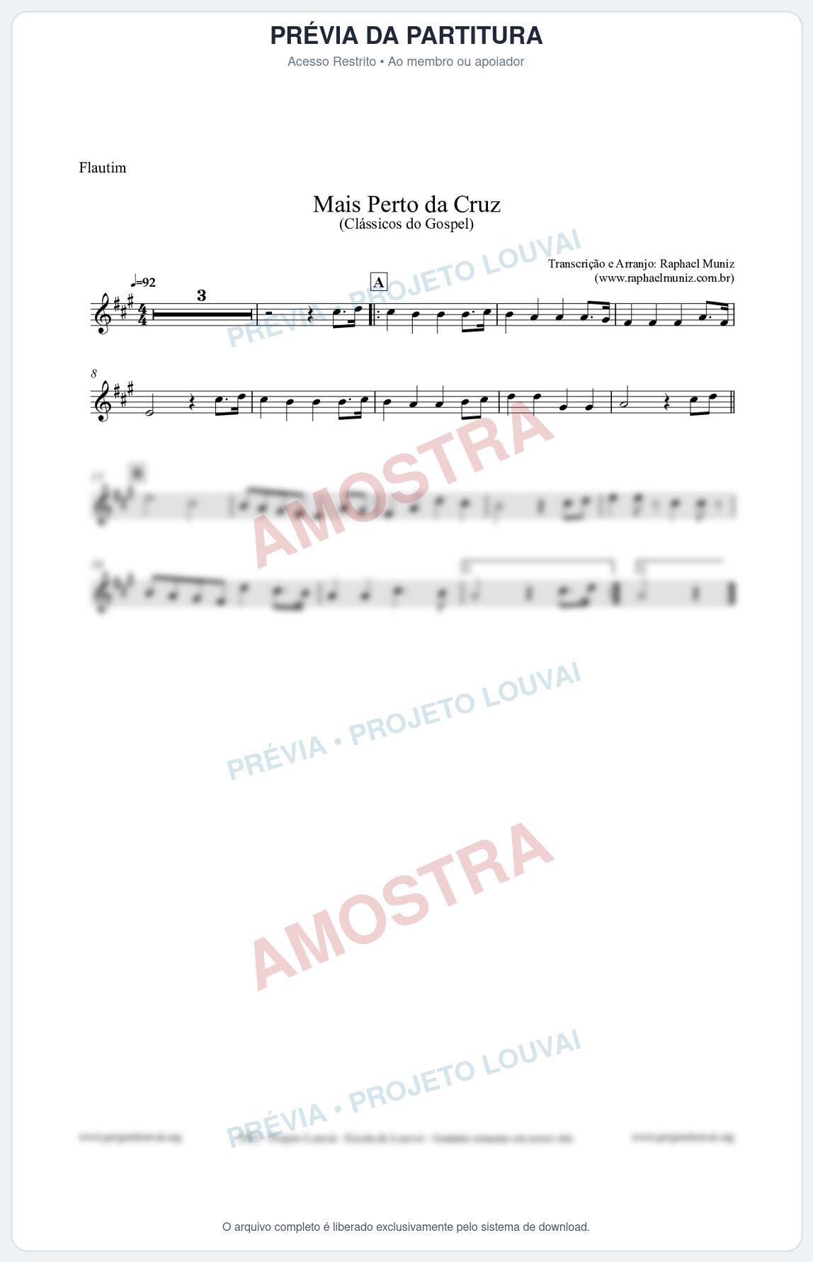 Prévia protegida da primeira página da partitura Partitura para Flautim - Mais Perto da Cruz - Harpa Cristã nº55 - Clássicos do Gospel