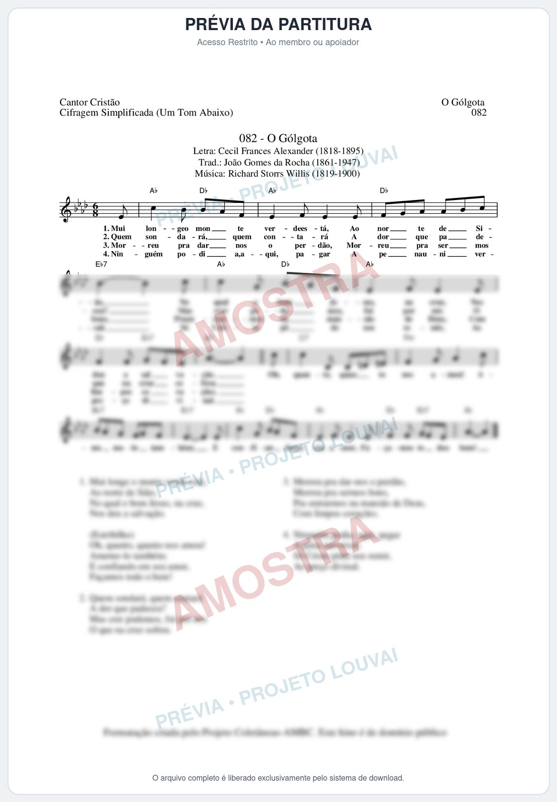 Prévia protegida da primeira página da partitura Partitura da música O Gólgota (Cantor Cristão nº82) - Cantor Cristão - Tom Ab
