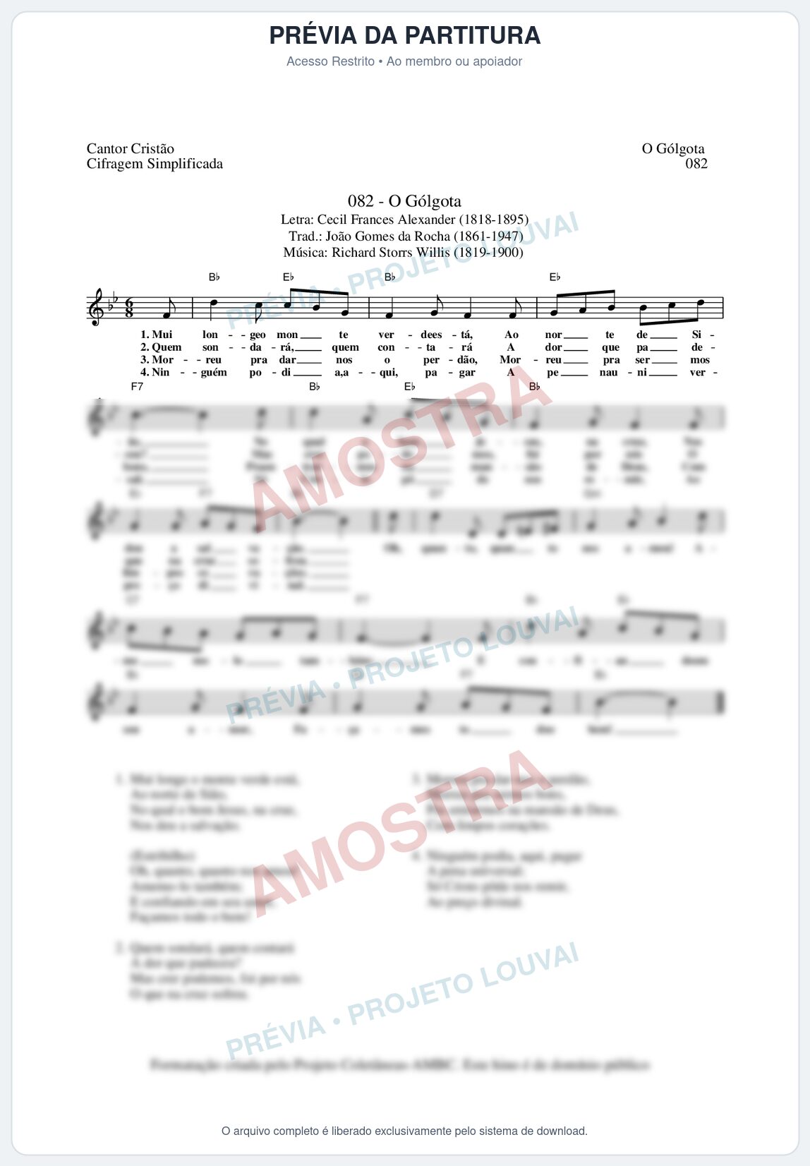 Prévia protegida da primeira página da partitura Partitura da música O Gólgota (Cantor Cristão nº82) - Cantor Cristão - Tom Bb