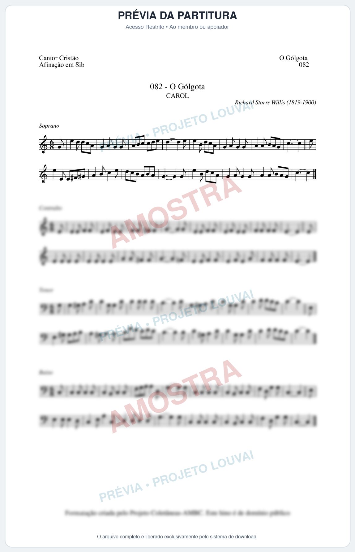 Prévia protegida da primeira página da partitura Partitura da música O Gólgota (Cantor Cristão nº82) - Cantor Cristão - Tom C