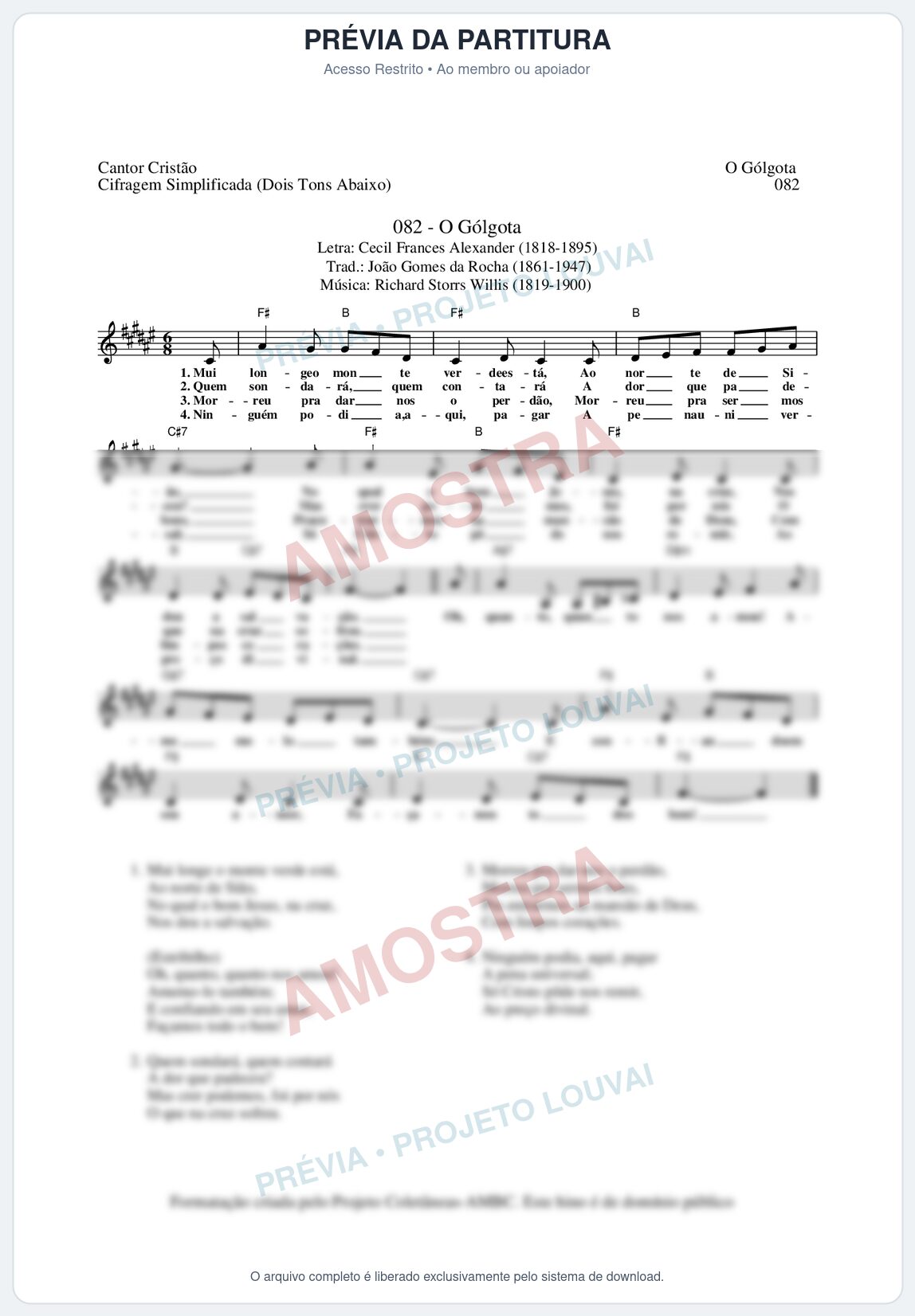 Prévia protegida da primeira página da partitura Partitura da música O Gólgota (Cantor Cristão nº82) - Cantor Cristão - Tom F#