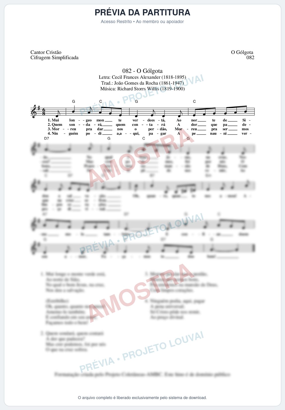 Prévia protegida da primeira página da partitura Partitura da música O Gólgota (Cantor Cristão nº82) - Cantor Cristão - Tom G