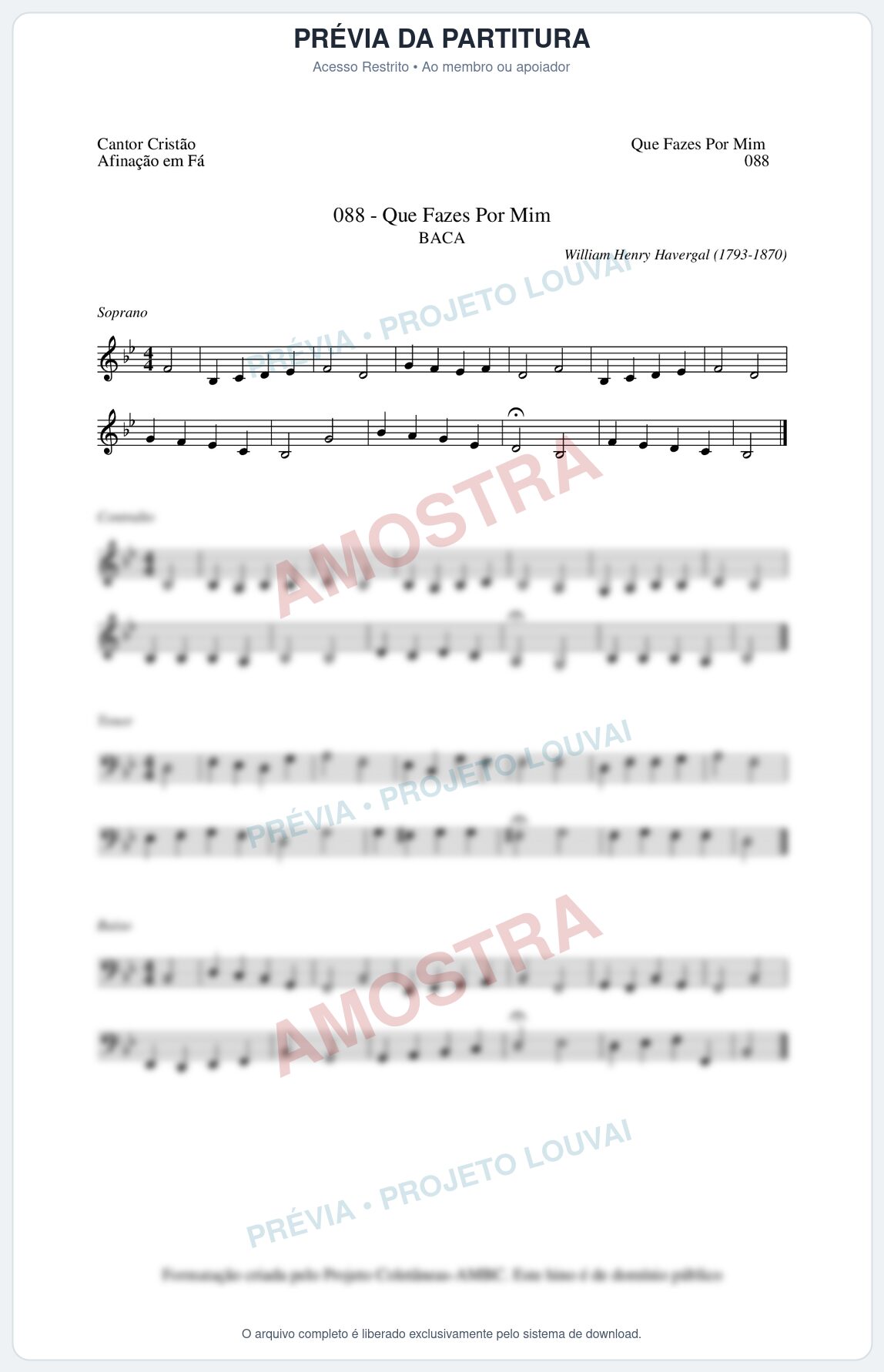 Prévia protegida da primeira página da partitura Partitura da música Que Fazes Por Mim (Cantor Cristão nº88) - Cantor Cristão - Tom Bb