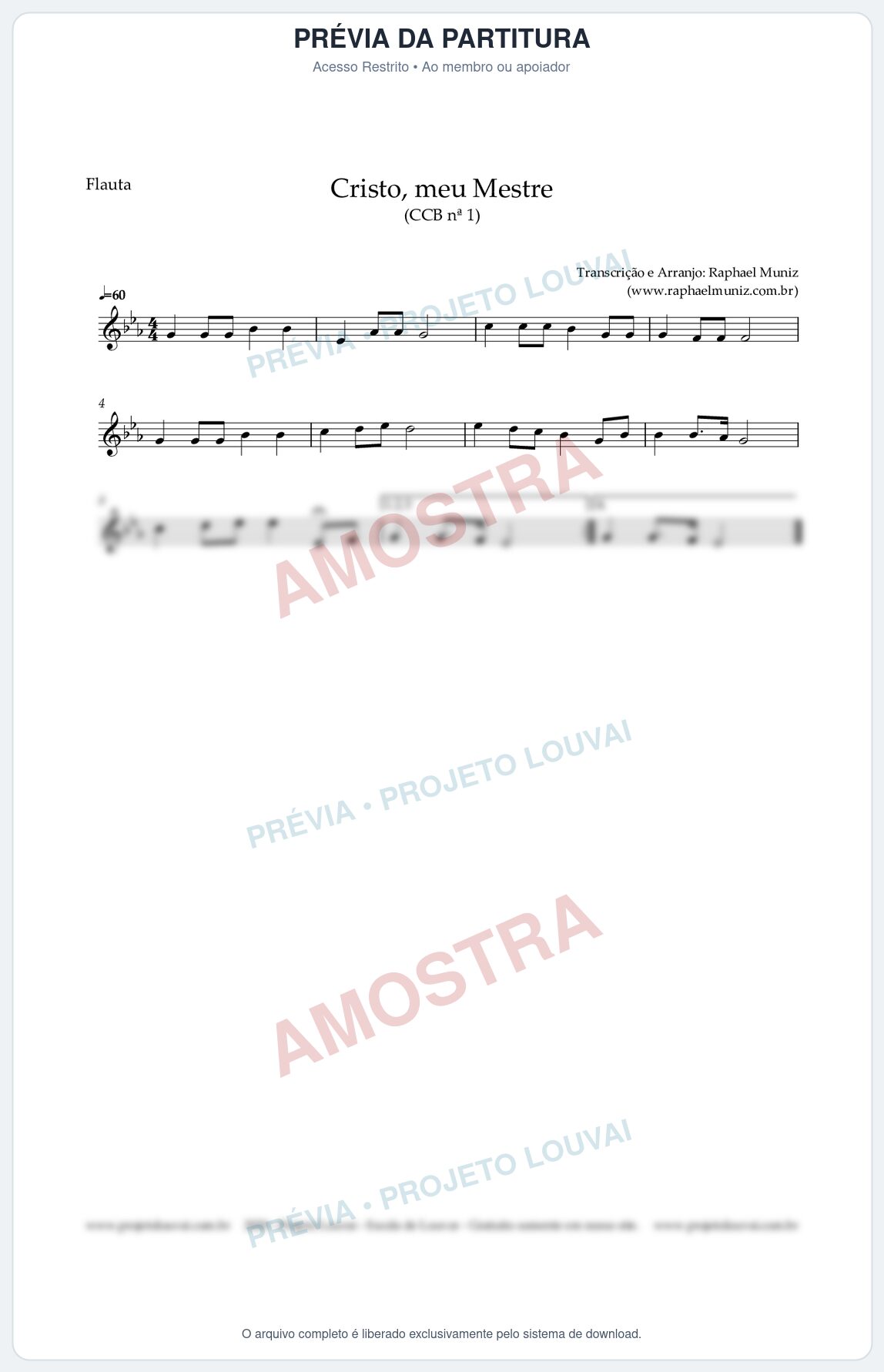 Prévia protegida da primeira página da partitura Partitura para Flauta Transversal - Cristo, meu Mestre - Hinário CCB nº 1 - Clássicos do Gospel