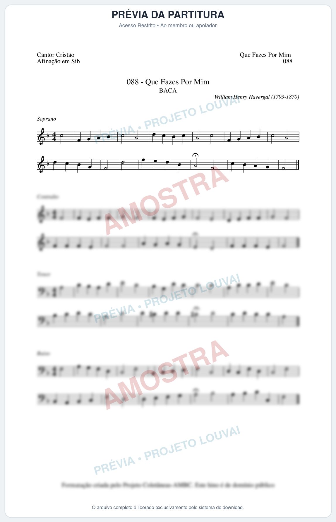 Prévia protegida da primeira página da partitura Partitura da música Que Fazes Por Mim (Cantor Cristão nº88) - Cantor Cristão - Tom F