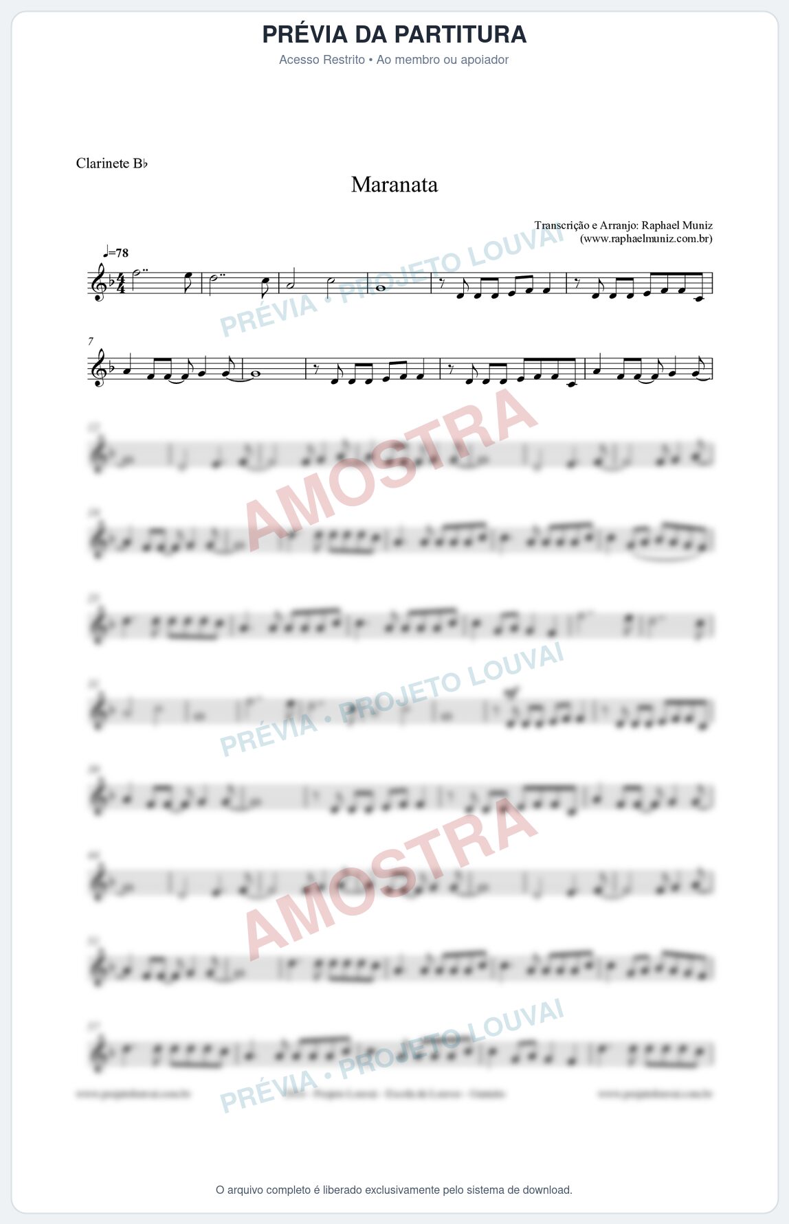 Prévia protegida da primeira página da partitura Partitura para Clarinete Bb - Maranata - Ministério Avivah
