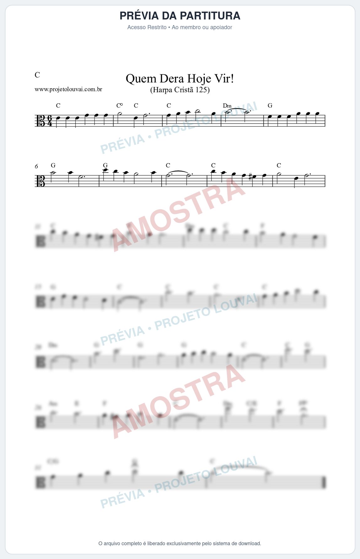Prévia protegida da primeira página da partitura Partitura da música Quem Dera Hoje Vir (Harpa Cristã nº125) - Harpa Cristã - Tom C