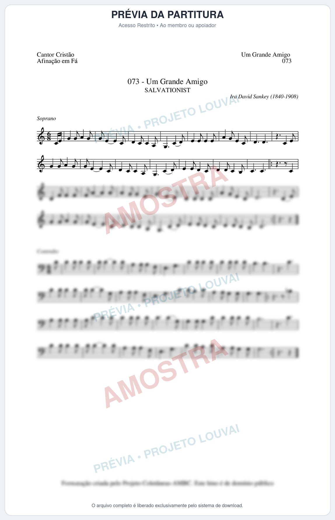 Prévia protegida da primeira página da partitura Partitura da música Um Grande Amigo (Cantor Cristão nº73) - Cantor Cristão - Tom C