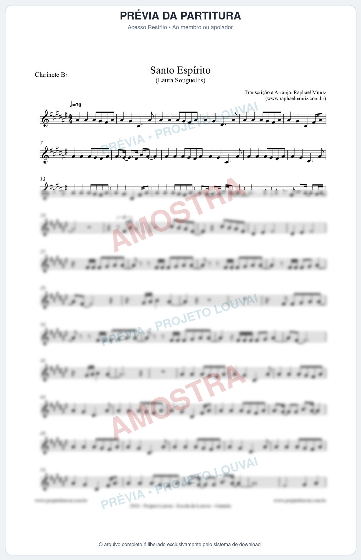 Prévia protegida da primeira página da partitura Partitura para Clarinete Bb - Santo Espírito (Holy Spirit) Laura Souguellis