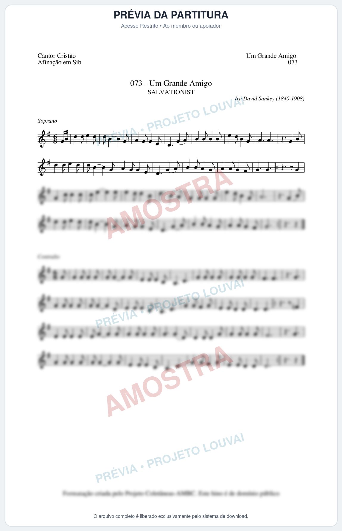 Prévia protegida da primeira página da partitura Partitura da música Um Grande Amigo (Cantor Cristão nº73) - Cantor Cristão - Tom G