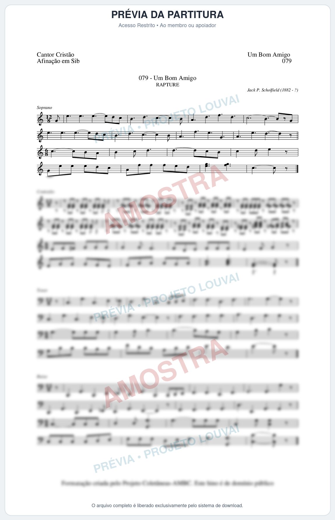 Prévia protegida da primeira página da partitura Partitura da música Um Bom Amigo (Cantor Cristão nº79) - Cantor Cristão - Tom C