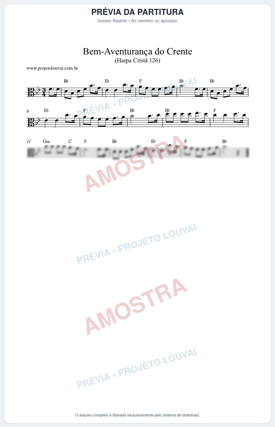 Prévia protegida da primeira página da partitura Partitura da música Bem-Aventurança do Crente (Harpa Cristã nº126) - Harpa Cristã - Tom Bb