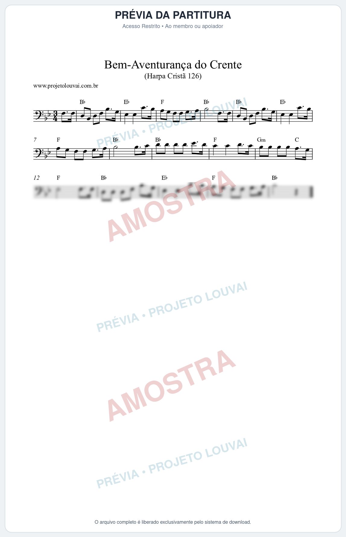 Prévia protegida da primeira página da partitura Partitura da música Bem-Aventurança do Crente (Harpa Cristã nº126) - Harpa Cristã - Tom Bb