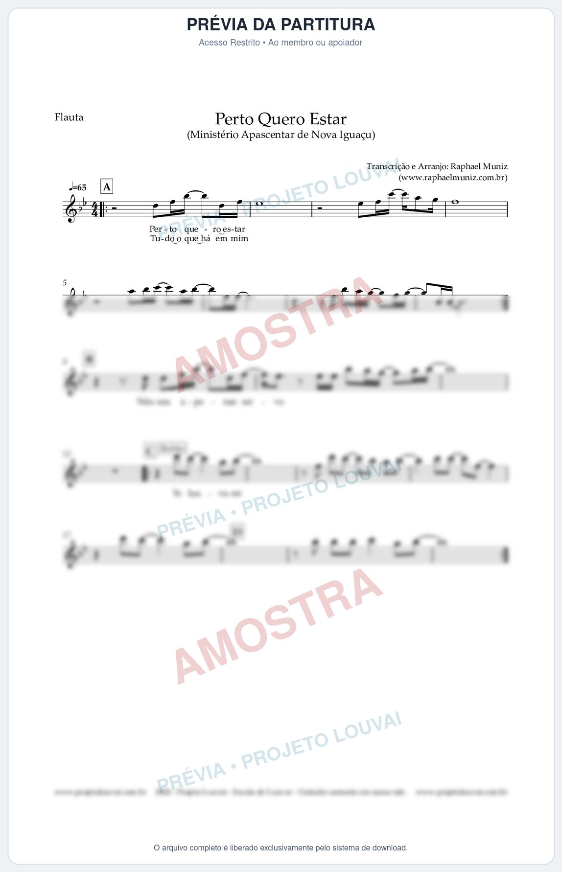 Prévia protegida da primeira página da partitura Partitura para Flauta Transversal - Perto Quero Estar - Apascentar de Nova Iguaçu