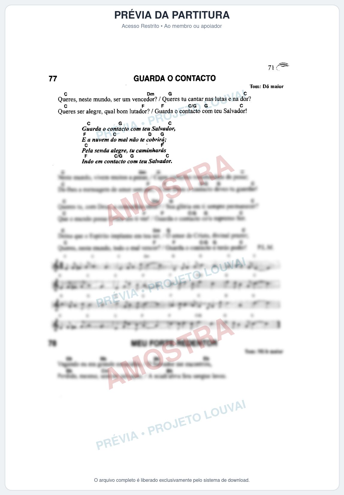 Prévia protegida da primeira página da partitura Partitura da música Meu Forte Redentor (Harpa Cristã nº78) - Harpa Cristã Cifrada - Tom Eb